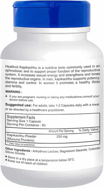 Healthvit Kapikavit Kapikachhu Powder 250 Mg 60 Capsules