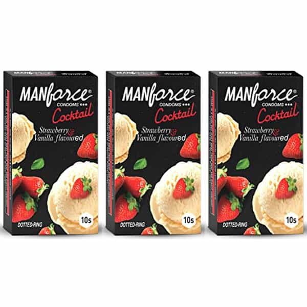 Manforce Cocktail Strawberry & Vanilla Flavoured Condoms(Set Of 3 30 Pcs)