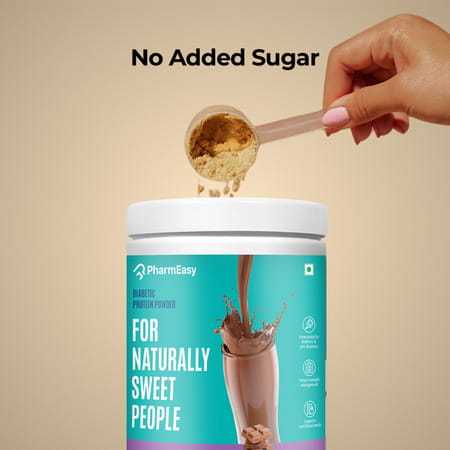 Pharmeasy Diabetic Protein Powder - Dutch Chocolate - Jar | 400 Gm (5 Gm Protein/Serving)