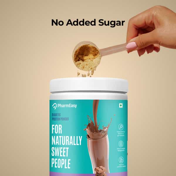 Pharmeasy Diabetic Protein Powder - Dutch Chocolate - Jar | 400 Gm (5 Gm Protein/Serving)