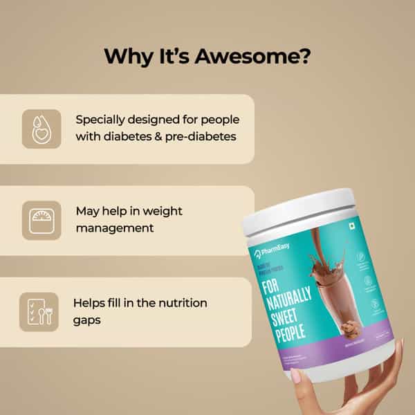 Pharmeasy Diabetic Protein Powder - Dutch Chocolate - Jar | 400 Gm (5 Gm Protein/Serving)
