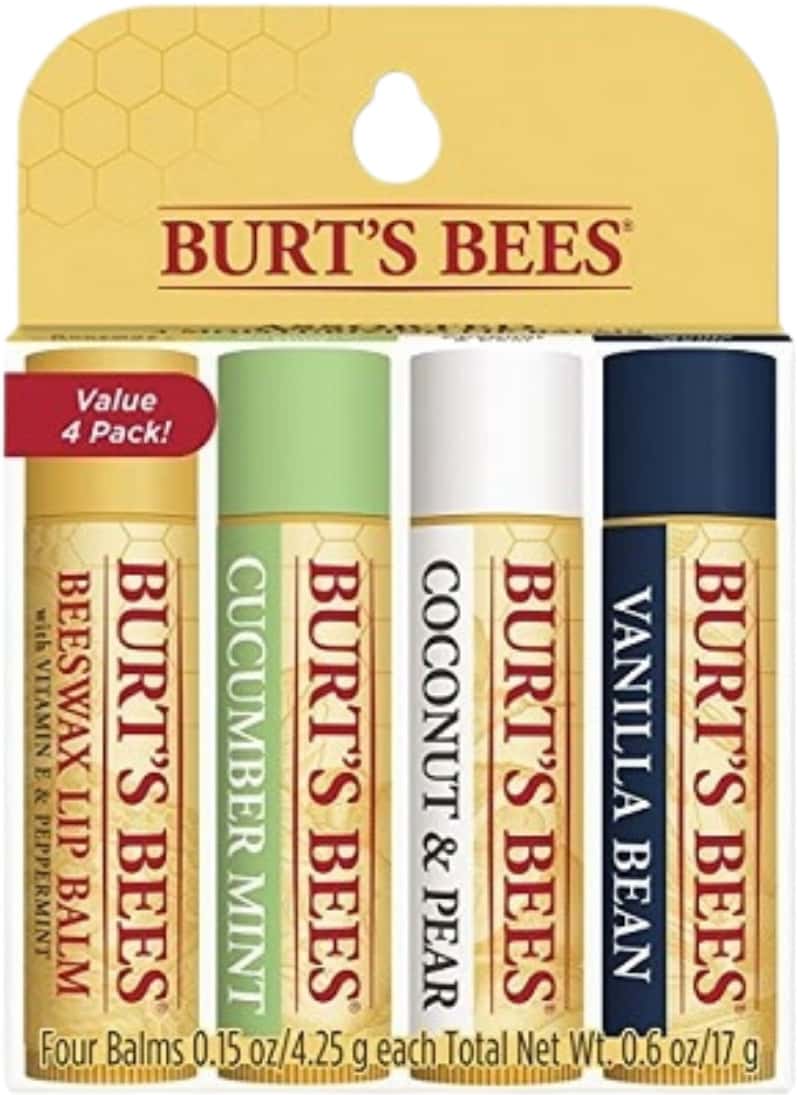 Burt'S Bees Lip Balm | Beeswax | Cucumber Mint | Coconut Pear & Vanilla Bean | 4.25g | Pack Of 4