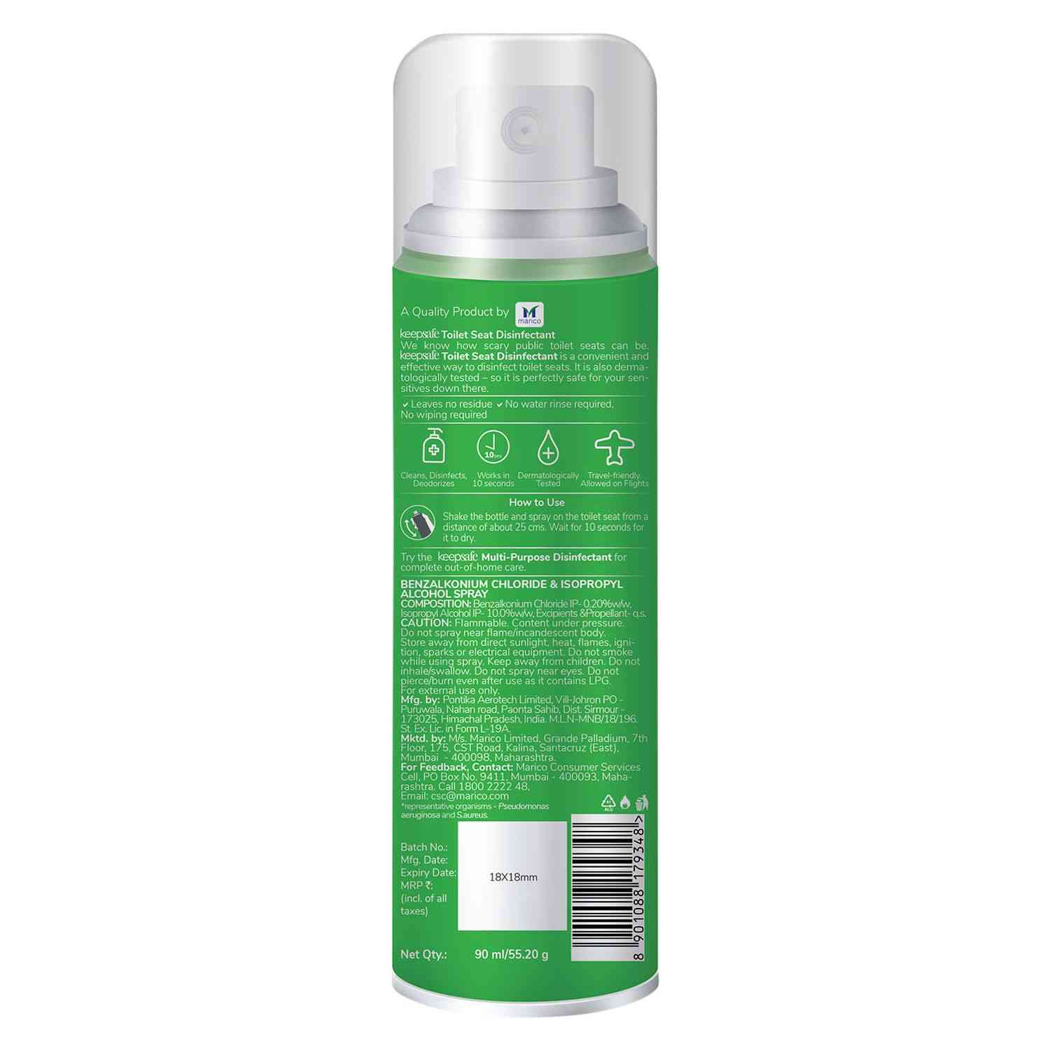 Buy Keepsafe Toilet Seat Disinfectant Spray Bottle Of 90 Ml Online at