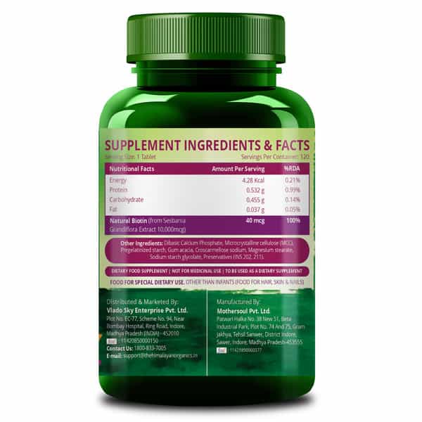 Vlado's Himalayan Organics Biotin 10000Mcg For Hair Growth- 120 Tablets