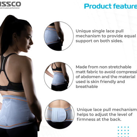 Vissco Lumbo Sacral Corset With Silicone Pressure For Optimum Compression - Medium (Grey)