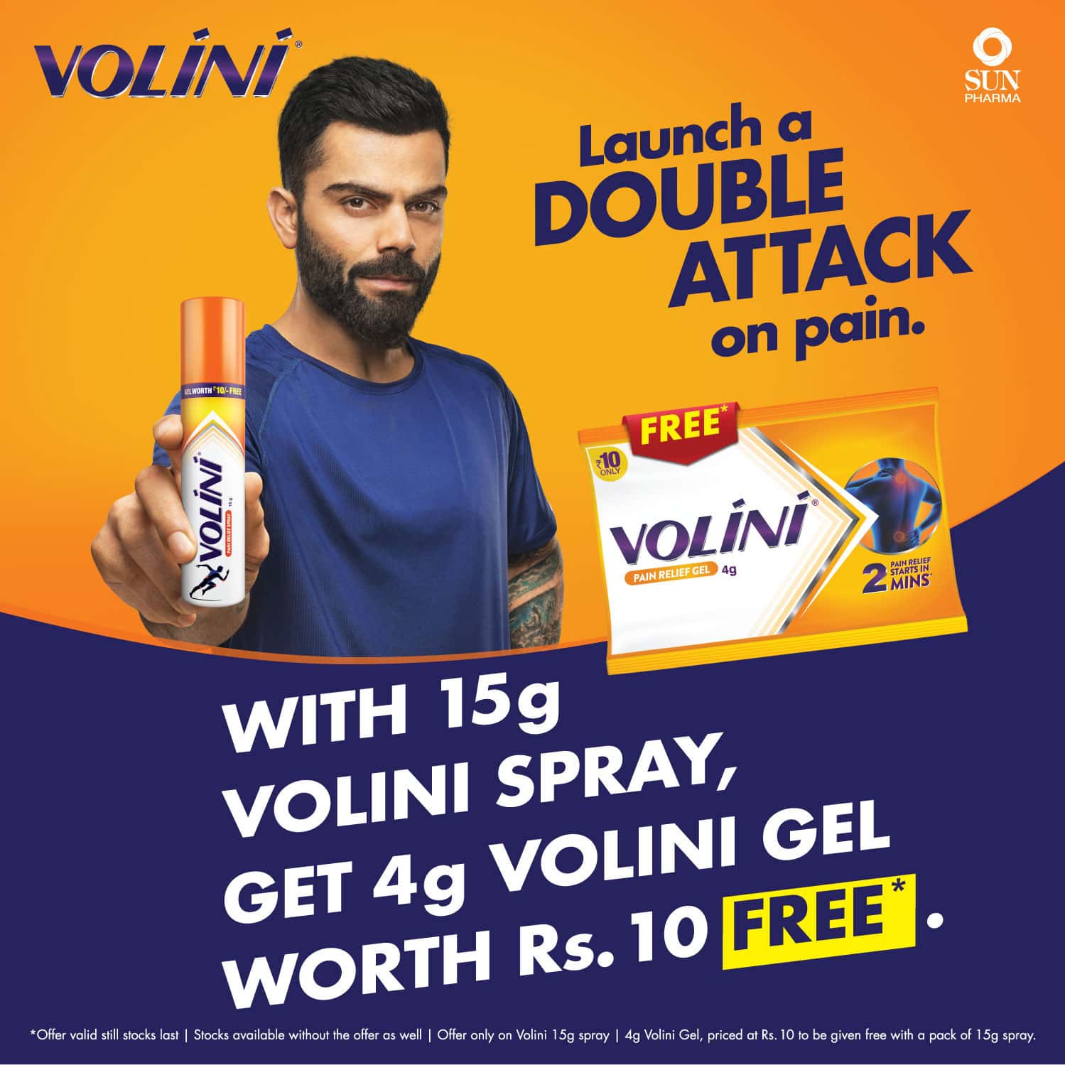 Buy VOLINI PAIN RELIEF SPRAY 15G WITH VOLINI PAIN RELIEF GEL 4G FREE