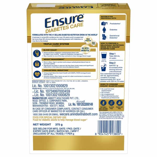Ensure | Diabetes Care Nutrition Drink For Adults | Vanilla Delight | Box | 375 Gm