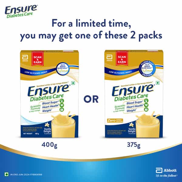 Ensure | Diabetes Care Nutrition Drink For Adults | Vanilla Delight | Box | 375 Gm