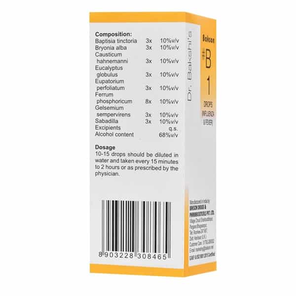 Dr Bakshi's Bakson Homoeopathy B1 Drop For Influenza And Fever 30 Ml