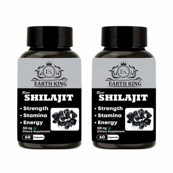 Earth King Raw Shilajit/Shilajeet Extract Capsule - 500Mg 60 Capsules (Pack Of 2)