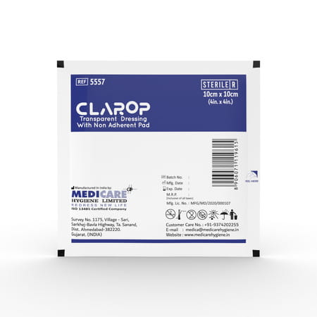 Medica Clarop Transparent Dressing With Non Adherent Pad 10cm X 10cm