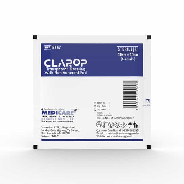 Medica Clarop Transparent Dressing With Non-Adherent Pad 10Cm X 10Cm - Waterproof & Breathable