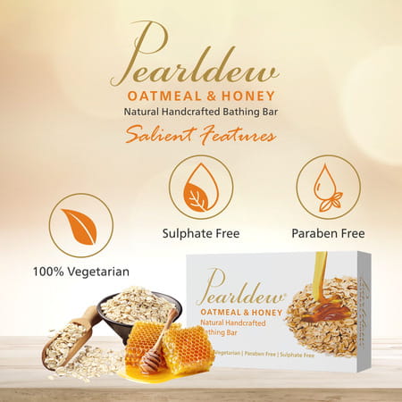 Pearldew Oatmeal & Honey Bathing Bar 75 Gm | Aloe & Butters | No Paraben (Pack Of 6)