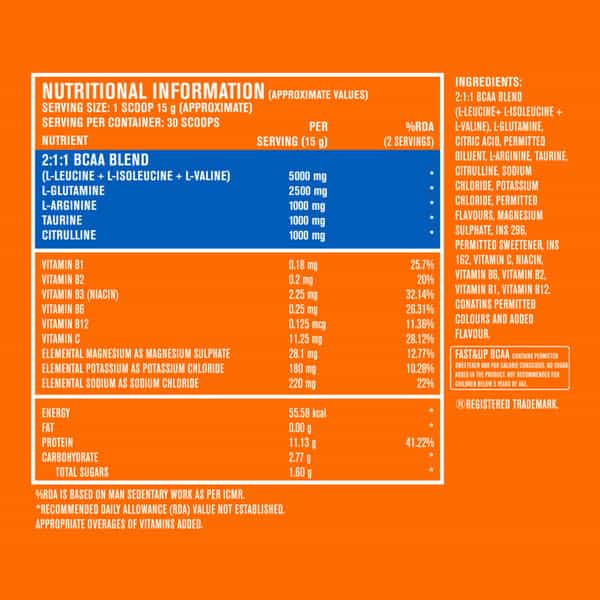 Fast&Up Bcaa Advanced With Glutamine | Citrulline | L-Arginine & Taurine - Berry Lemonade Flavour
