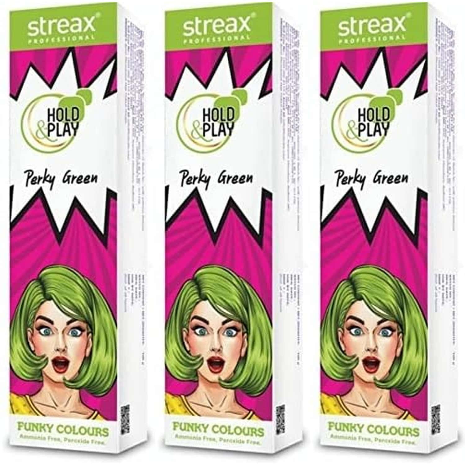 Streax Professional Hold & Play Funky Colours - Perky Green 100g X Pack Of 3