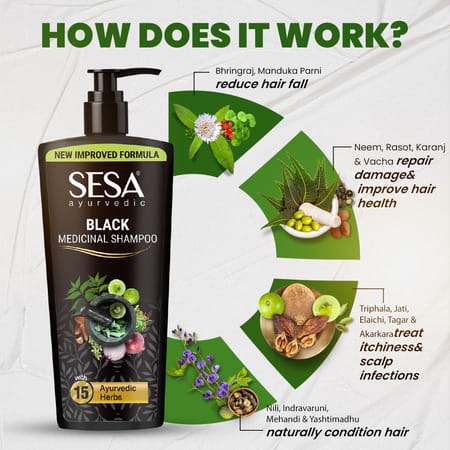 Sesa Ayurvedic Medicinal Shampoo Hair Fall Control Bhringraj No Parabens - 500 Ml