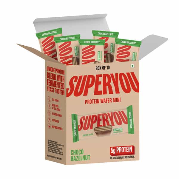 Superyou Choco Hazelnut Protein Wafer Mini Bars (Pack Of 10) | 5G Protein | Made With Atta & Jowar