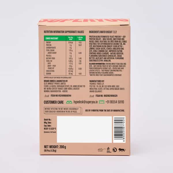 Superyou Choco Hazelnut Protein Wafer Mini Bars (Pack Of 10) | 5G Protein | Made With Atta & Jowar