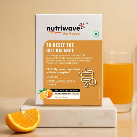 Nutriwave Gut Reboot Sachets For Gut Health & Digestion | Orange Flavour | 15 X 2.5G Powder Sachets