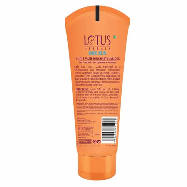 Lotus Safe Sun 3 In 1 Matte-Look Daily Sunblock Pa+++ Spf-40 Cream 50 Gm