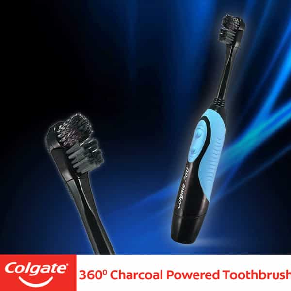 Colgate 360 Charcoal Battery Powered Electric Toothbrush Deep Clean With Floss-Tip Bristles