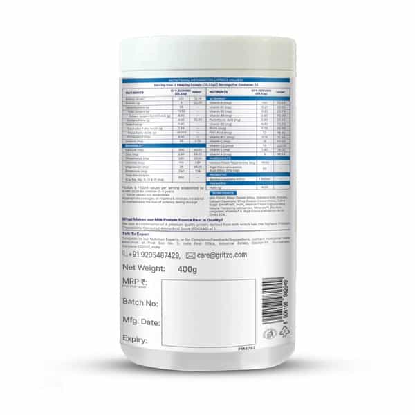 Gritzo Supermilk Weight+ (2-6Y Boy & Girl) | 4G Protein Powder (Creamy Vanilla | 400G)