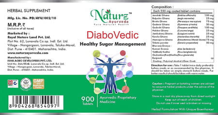 Naturz Ayurveda Diabovedic - 900 Tablets (Pack Of 4)