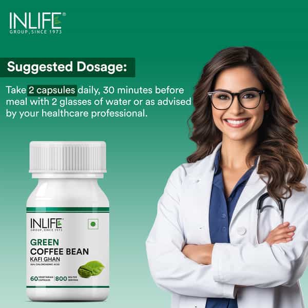 Inlife Green Coffee Beans Extract (50% Chlorogenic Acid) Weight Management 800Mg -60 Veg. Capsules