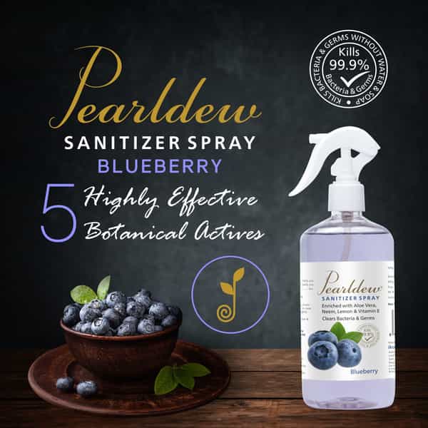 Pearldew Sanitizer Spray (Blueberry) 500 Ml | Aloe & Neem | Paraben Free (Pack Of 2)