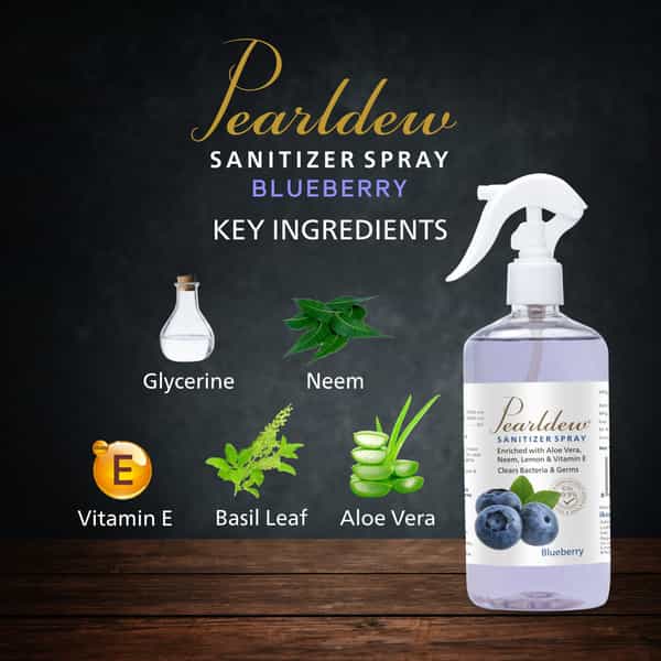 Pearldew Sanitizer Spray (Blueberry) 500 Ml | Aloe & Neem | Paraben Free (Pack Of 2)