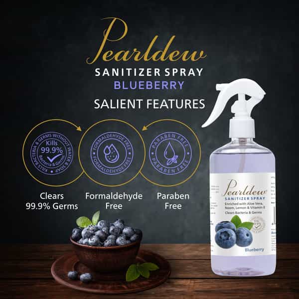 Pearldew Sanitizer Spray (Blueberry) 500 Ml | Aloe & Neem | Paraben Free (Pack Of 2)