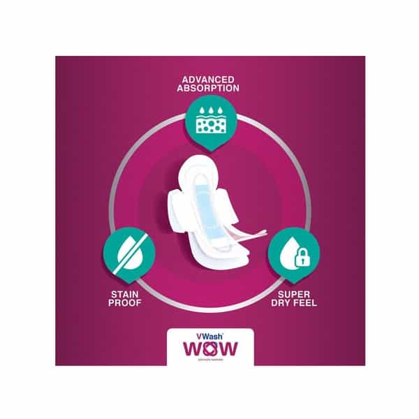 Vwash Wow Maxi Size L Sanitary Pads Pack Of 48 (Packs Of 3X16)