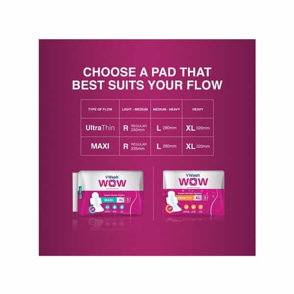 Vwash Wow Maxi Size L Sanitary Pads Pack Of 48 (Packs Of 3X16)