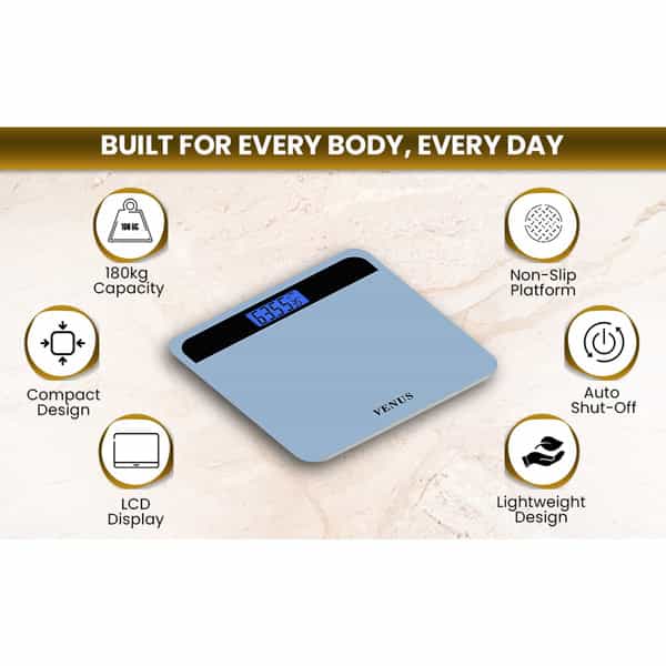 Venus (India) Electronic Digital Personal Bathroom Weight Machine | Upto 180Kg | Eps-2799-New-Black