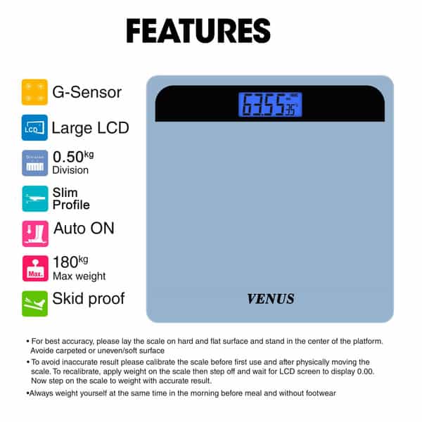 Venus (India) Electronic Digital Personal Bathroom Weight Machine | Upto 180Kg | Eps-2799-New-Black