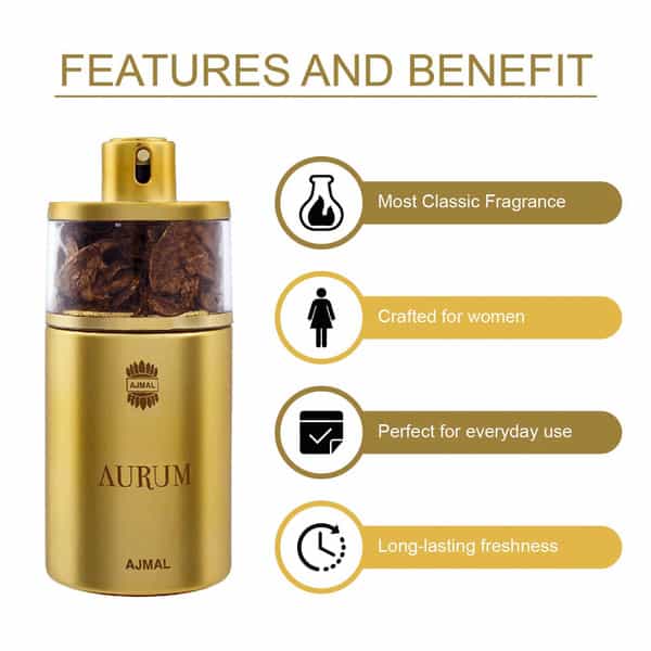 Ajmal Aurum Edp 75Ml Perfume For Women And Asher Cp Oil Alcohol-Free Attar 12Ml For Unisex