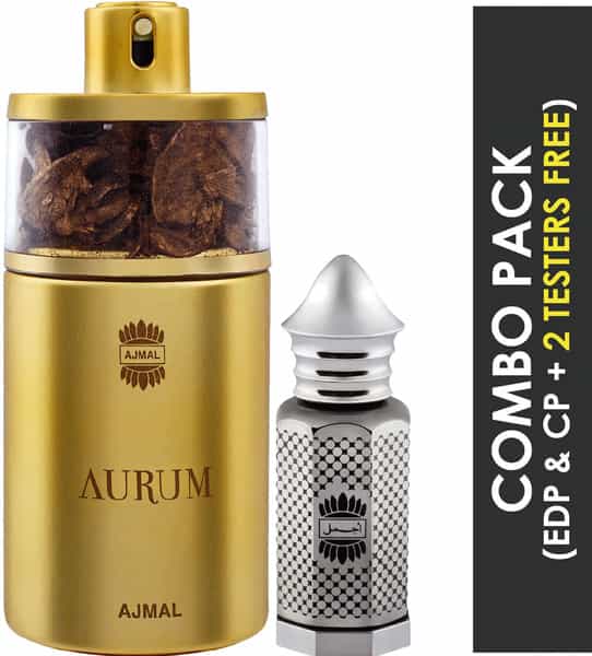 Ajmal Aurum Edp 75Ml Perfume For Women And Asher Cp Oil Alcohol-Free Attar 12Ml For Unisex