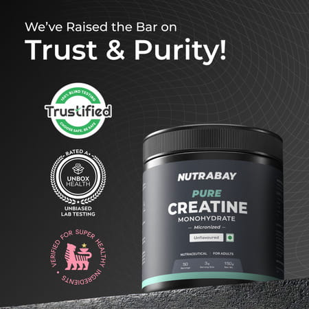 Nutrabay Pure Micronised Creatine Monohydrate Powder | Trustified Certified | 3g/Serving - 150g
