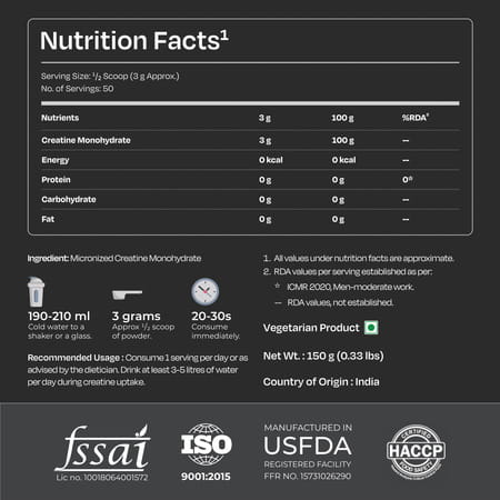 Nutrabay Pure Micronised Creatine Monohydrate Powder | Trustified Certified | 3g/Serving - 150g