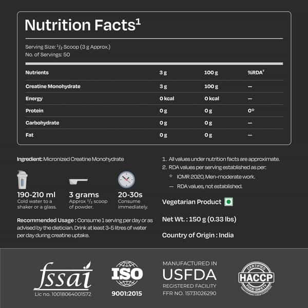 Nutrabay Pure Micronised Creatine Monohydrate Powder | Trustified Certified | 3G/Serving - 150G