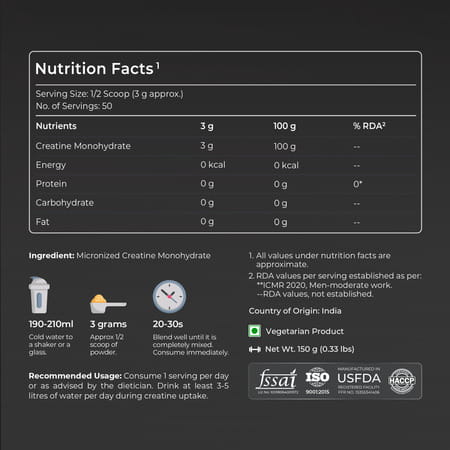 Nutrabay Pure Micronised Creatine Monohydrate Powder | Trustified Certified | 3g/Serving - 150g