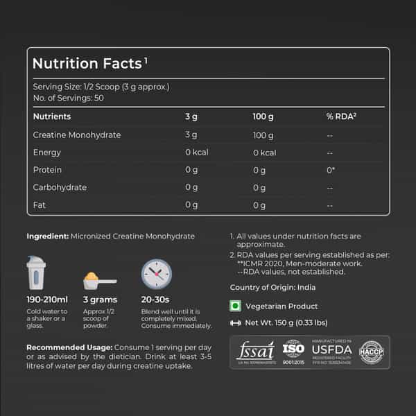 Nutrabay Pure Micronised Creatine Monohydrate Powder | Trustified Certified | 3G/Serving - 150G