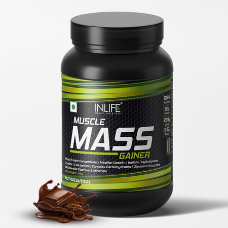 Inlife Muscle Mass Gainer With Whey Protein Powder Body Building Supplement (Chocolate 1kg)
