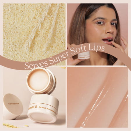 The Face Shop Vitamin E Korean Soothing Rice Lip Mask | Shea Butter | For Soft Hydrated Lips - 14g