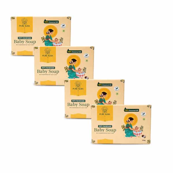 Pure Aura Handmade Baby Soap Pack Of 4 (100G Each) Baby Soap Coconut Oil| Shea Butter & Jojoba Oil