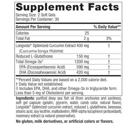 Nordic Naturals Omega Curcumin Omega 3 Fish Oil Epa Dha Optimized Curcumin L- Glutathione 60 Softgel