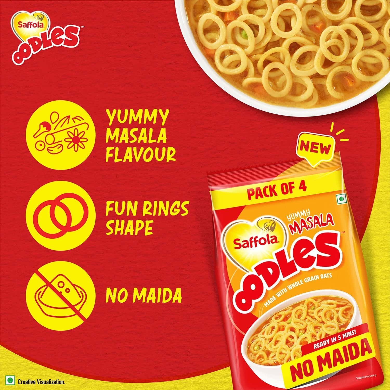 Buy SAFFOLA OODLES, RING NOODLES, YUMMY MASALA FLAVOUR, NO MAIDA 184