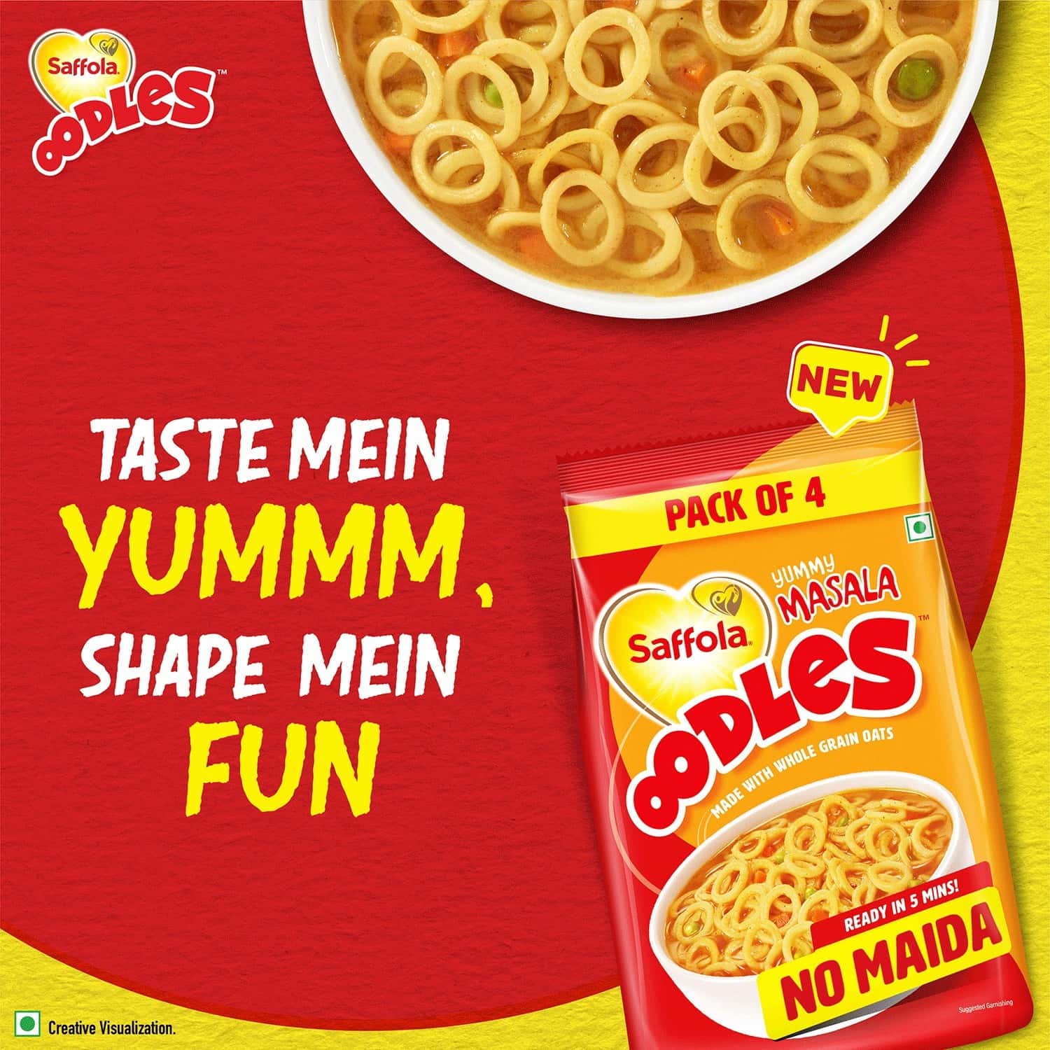 Buy SAFFOLA OODLES, RING NOODLES, YUMMY MASALA FLAVOUR, NO MAIDA 184