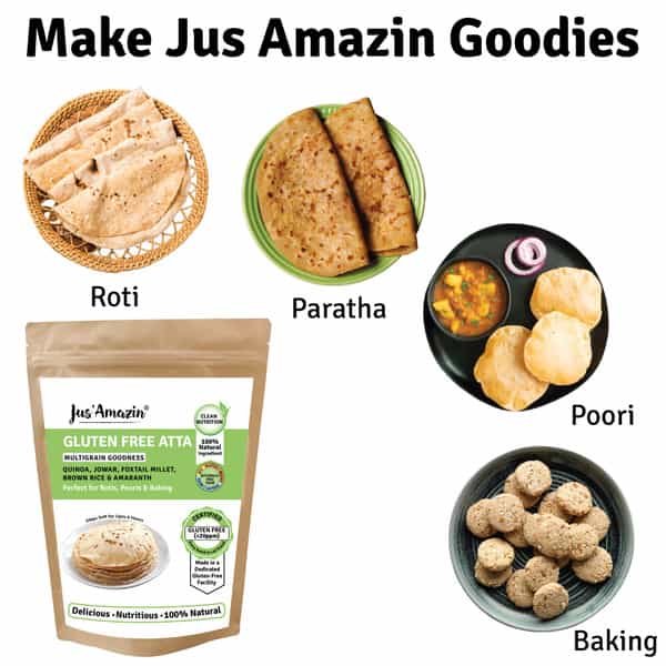 Jus Amazin Gluten Free Atta (1 Kg) Multigrain (Millets Quinoa Amaranth)