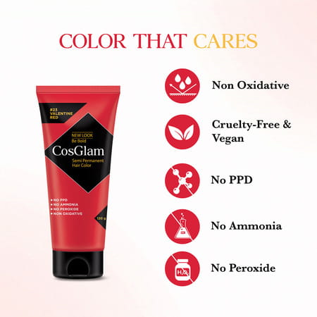 Cosglam Semi Permanent Hair Color | No Peroxide | Ammonia Free Hair Colour 23 Valentine Red - 120gm